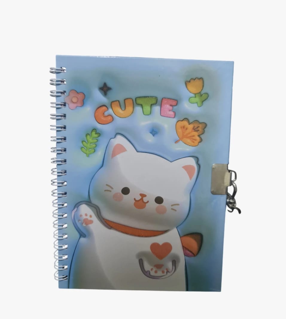 Spiral Bound Cute Cat Journal for Kids with Lock and Keys for Security and Privacy