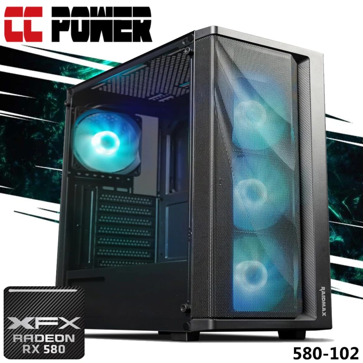 CC Power 580-102 Gaming PC 13Gen Intel Core i3 4-Cores w/ AMD Radeon RX 580 GTS 8GB GDDR5 & Advance Air Cooler
