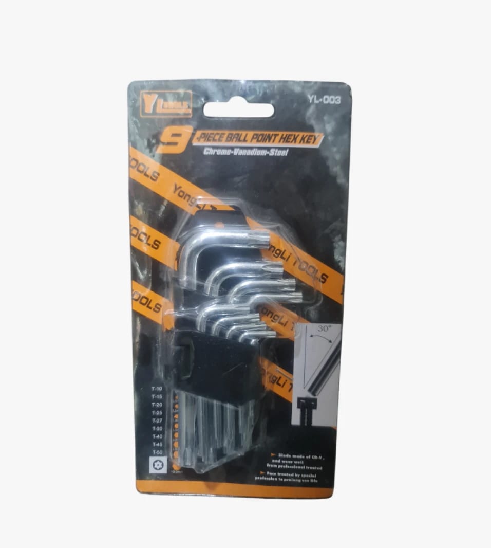 YongLi 9-Piece Complete Ball Point Hex Key Wrench Set for DIY Enthusiasts and Handymen