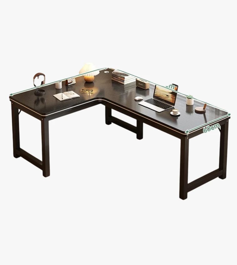 L-Shaped Wooden Office Desk with Metal Frame
