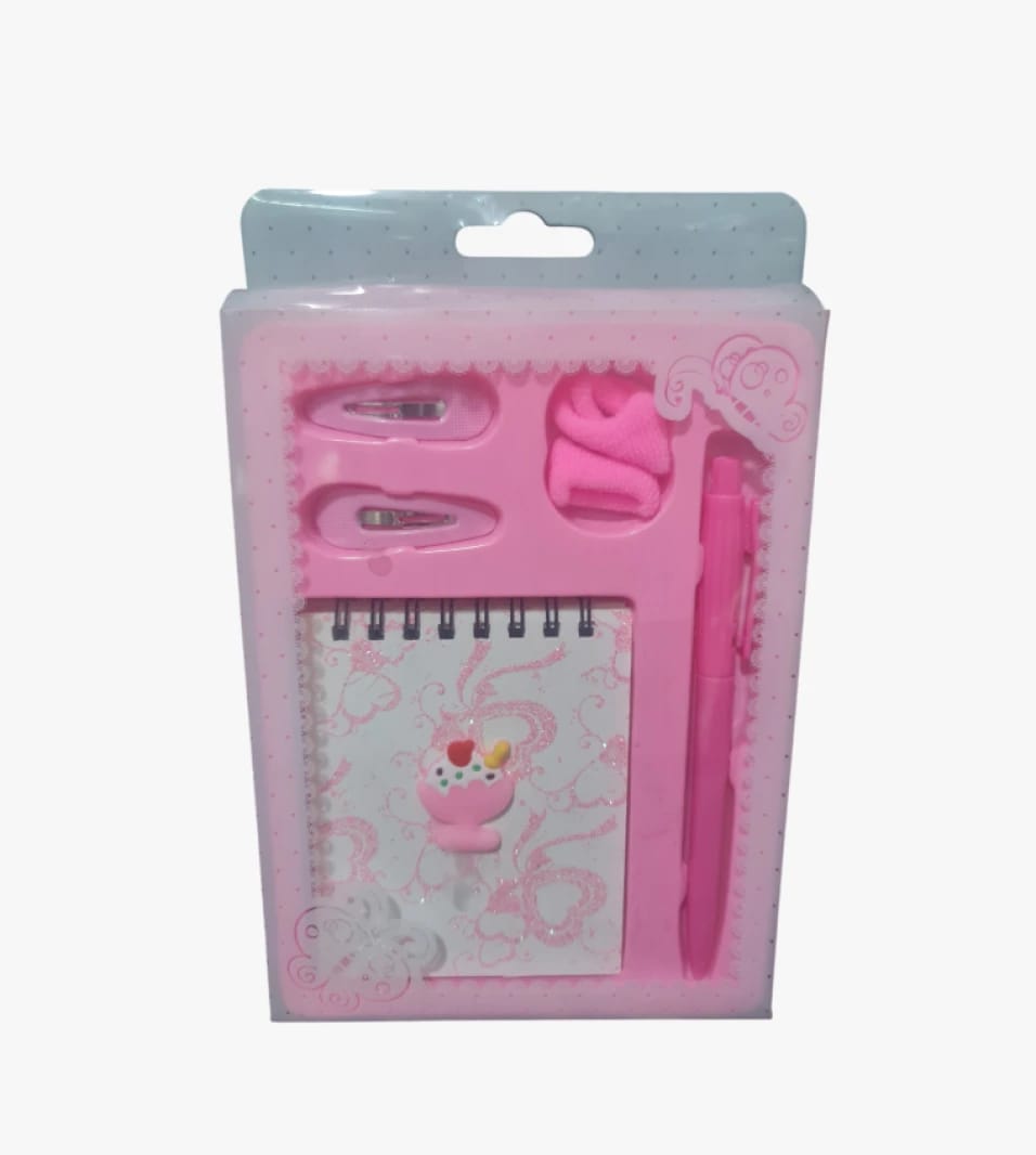 Children's Gift Set of Lovely Writing Supplies and Pink Accessories with Sweets Design for Young Girls