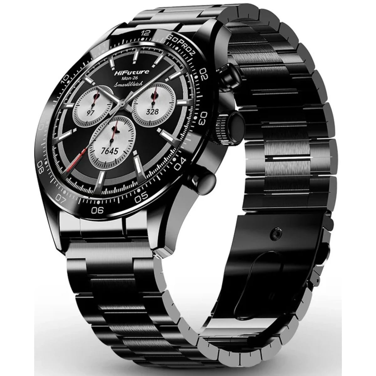 HiFuture Go Pro 2 Smart Watch, Stainless Steel, 1.32"-inch AMOLED Display, Powered by Dual Core Processor & Syntra AI, IP68 Waterproof, 24/7 True heart rate & Blood Oxygen Sensor (the Sixth Generation), up to 10 days daily use - Black