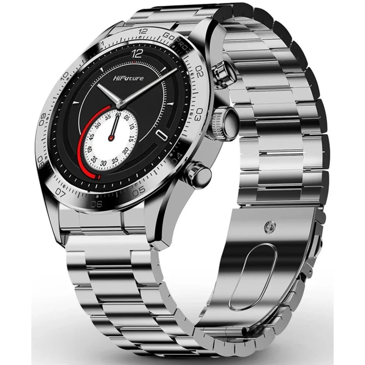 HiFuture Go Pro 2 Smart Watch, Stainless Steel, 1.32-inch AMOLED Display, Dual Core Processor, IP68 Waterproof, 24/7 Heart Rate & Blood Oxygen Sensor, Up to 10 Days Battery Life - Silver