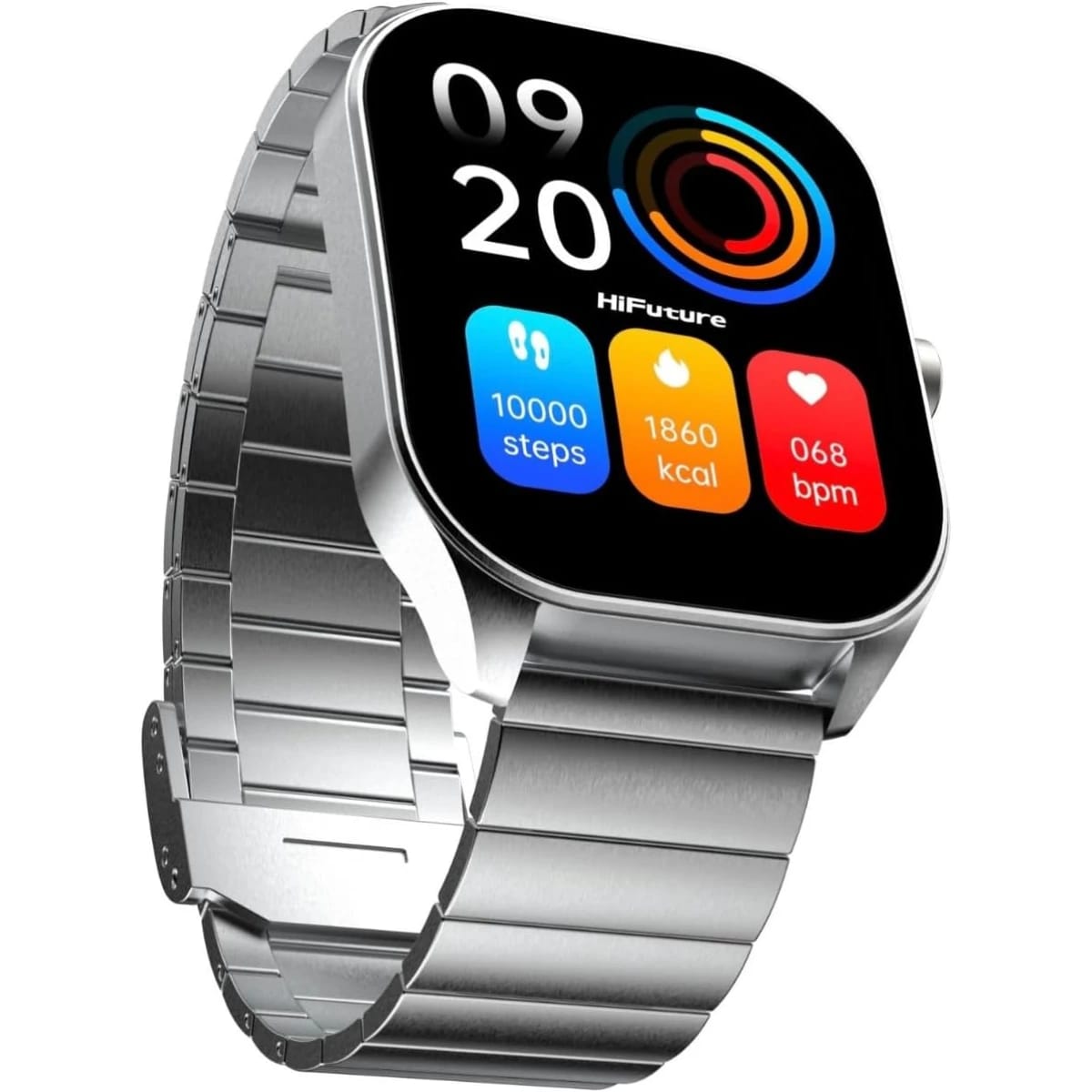 HiFuture Apex Smart Watch, Stainless Steel, Wireless Calling, 2.04 Inch AMOLED Display, IP68 Water Resistant, 7 Days Battery Life - Silver