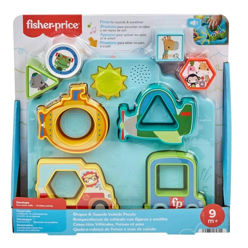 Fisher-Price Shapes & Sounds Vehicle Puzzle – Baby Sorting Toy with Music & Lights – Model HRP31 – by Mattel