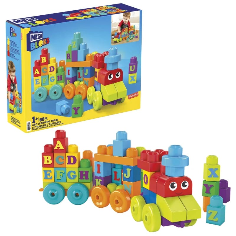 MEGA BLOKS ABC Learning Train – Toddler Building Set with 60 Big Blocks – Model DXH35 – by Mattel