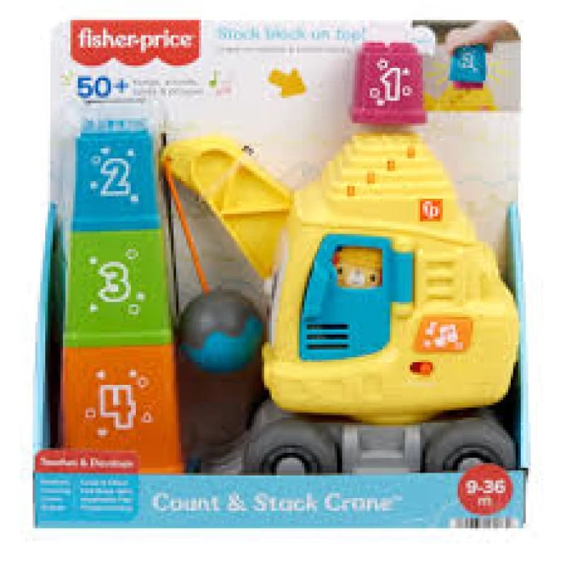 Fisher-Price Count & Stack Crane– Push-Along Construction Vehicle with Lights & Sounds – Model HRP32 – by Mattel