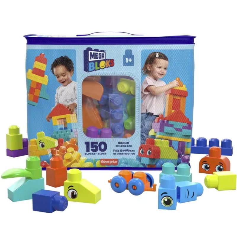 MEGA BLOKS Bigger Building Bag – 150-Piece Toddler Building Set with Special Pieces – Model HHM96 – by Mattel