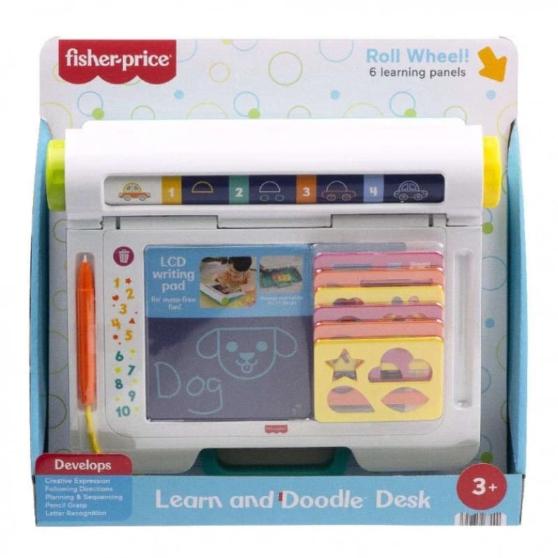 Fisher-Price Learn & Doodle Desk – Mess-Free LCD Writing Tablet with Educational Stencils – Model JDL70 – by Mattel
