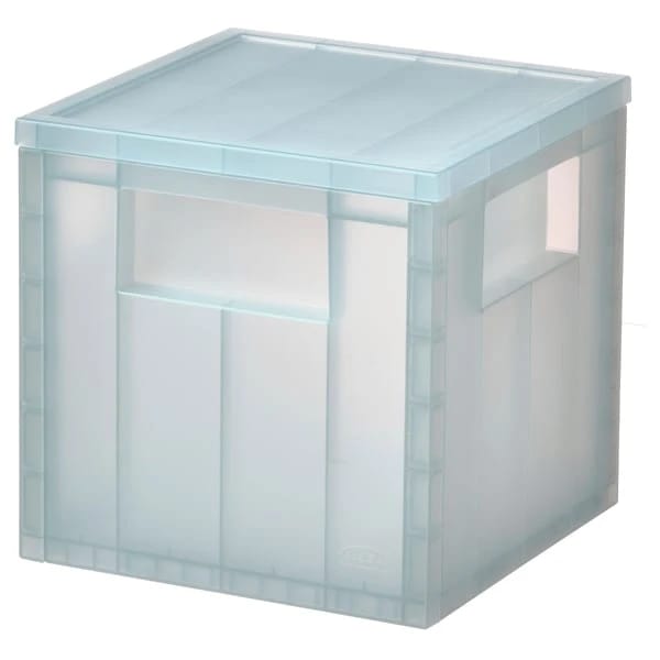 Storage box with lid, transparent grey-blue, 16.5x16.5x16.5 cm
