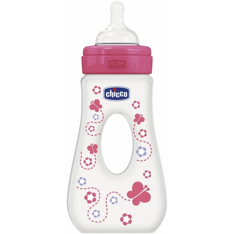 Chicco Travelling Bottle 240 ML Silicone - Fast Flow - (Pink)