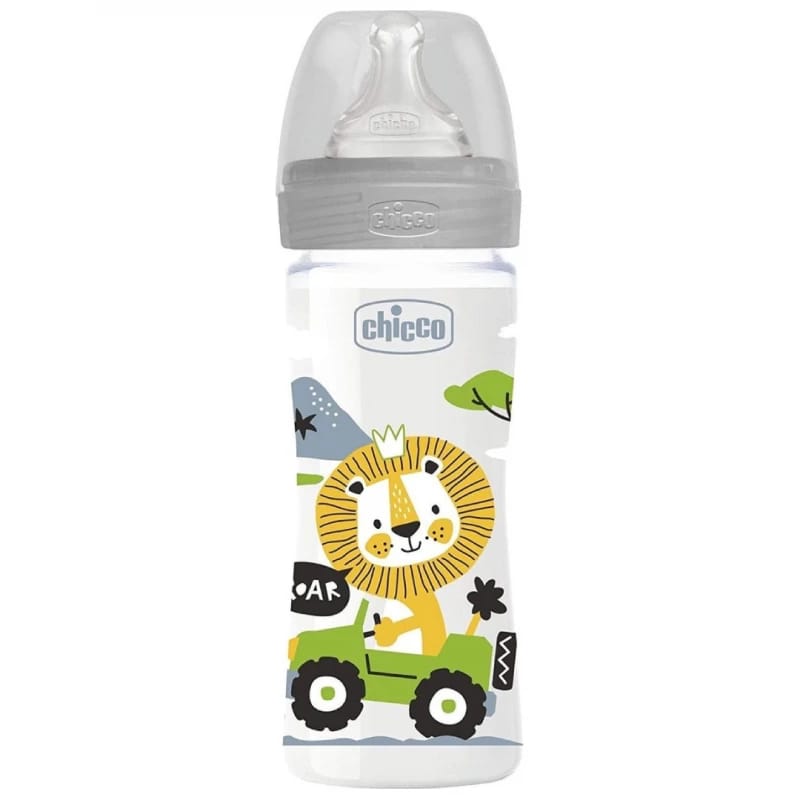 Chicco Well Being Polypropylene Bottle Medium Flow, Grey, 250 ml