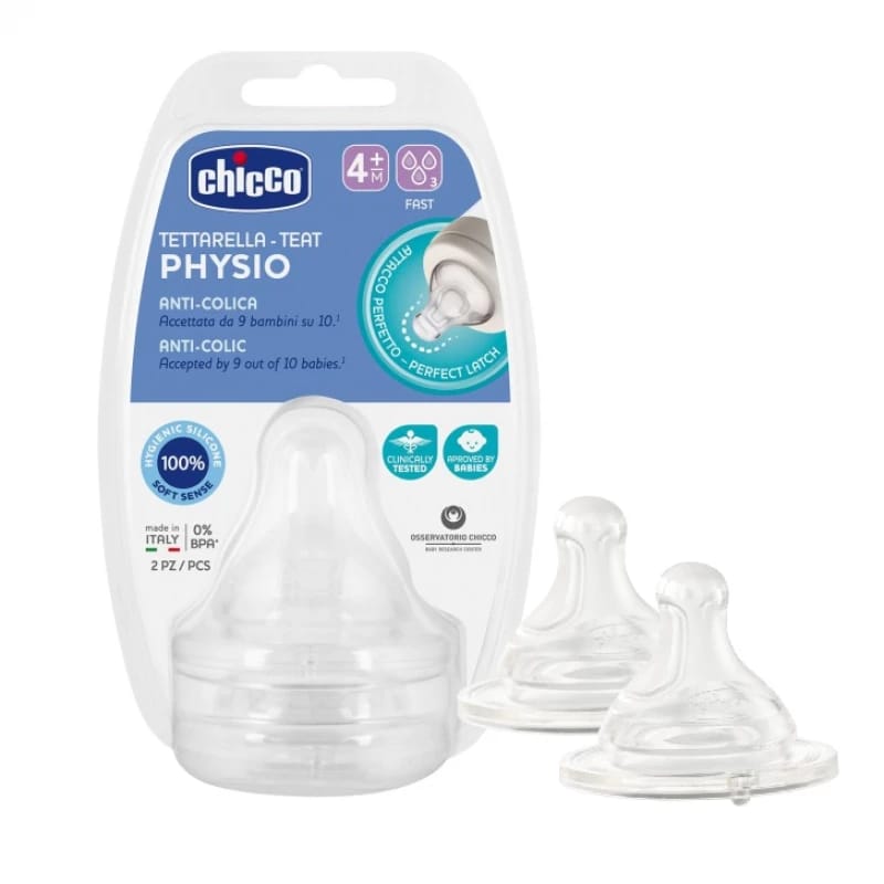 Chicco P5 Silicone Nipple, Fast Flow 4+ Months, 2 Pieces