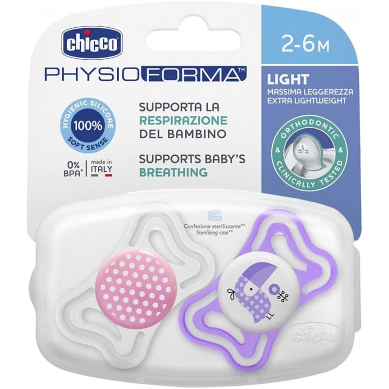 Chicco Soother Physio Light Girl Pacifier, 2-6 Months, 2 Pieces