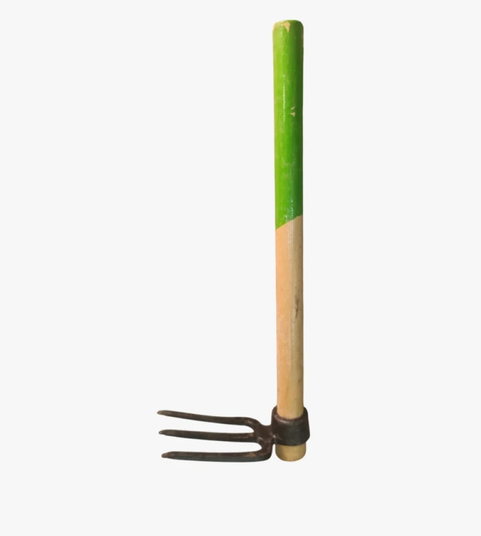 Three-Prong Hand Garden Tool with Wooden Handle in Green Design for Gardeners and Farmers for Comfortable Cultivation