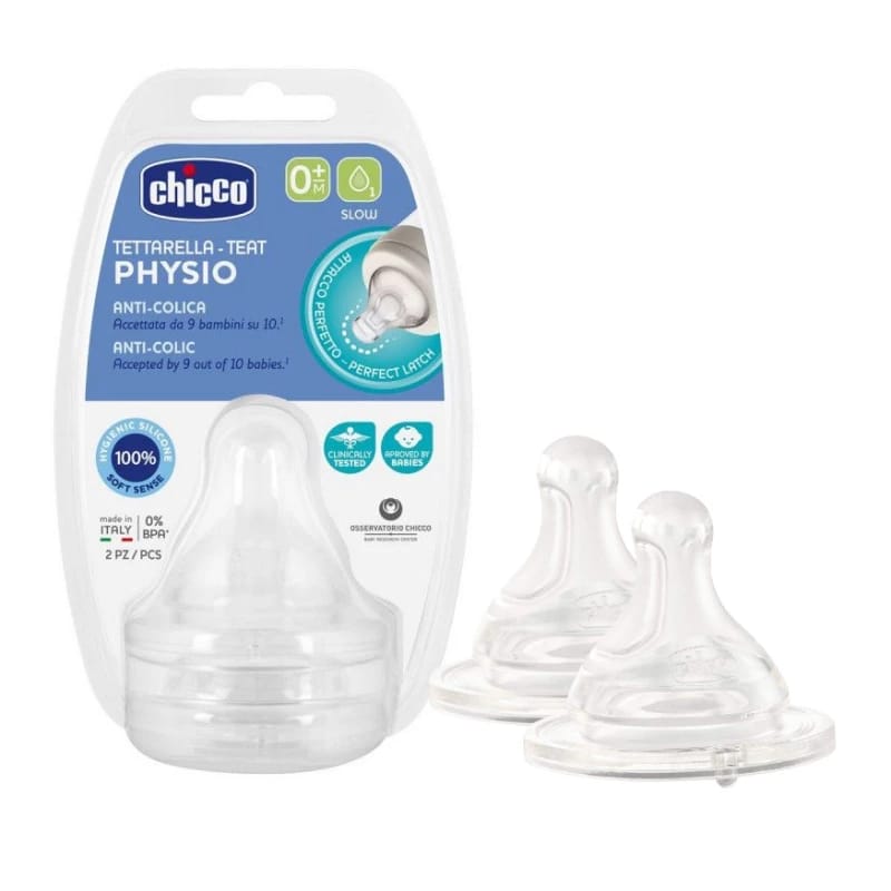 Chicco Physio Teat Anti-Colic Silicone Nipple Food Flow 0m+, 2 pieces
