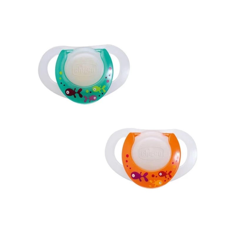 Chicco Physio Silicone Pacifier with Ring for Nighttime 4M+ (2 Pack)