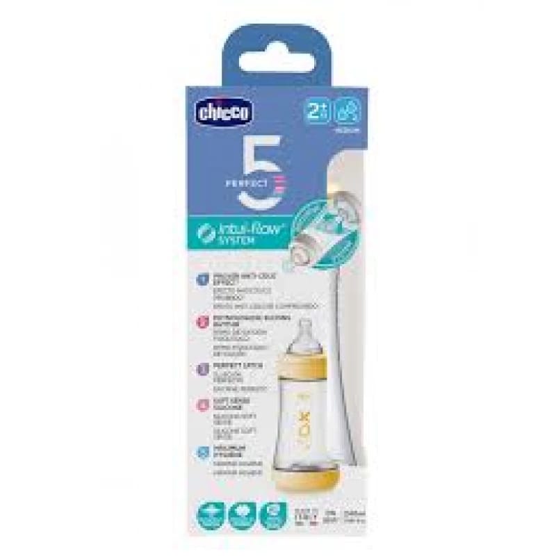 Chicco Perfect 5 Polypropylene Feeding Bottle, 240ml, Medium Flow, Silicone, 2023