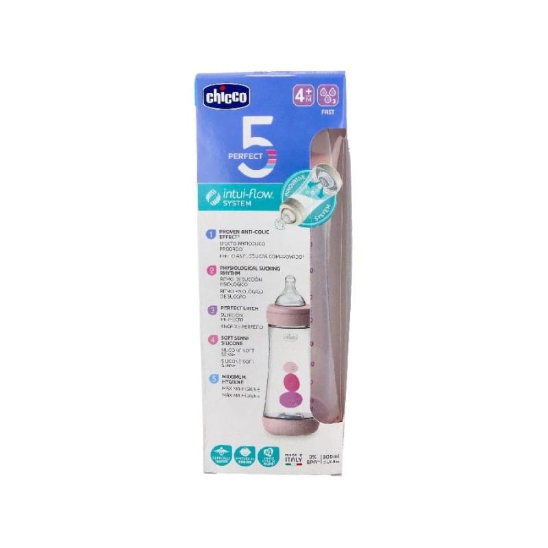 Chicco Perfect 5 Feeding Bottle for Girls, 240ml, Fast Flow