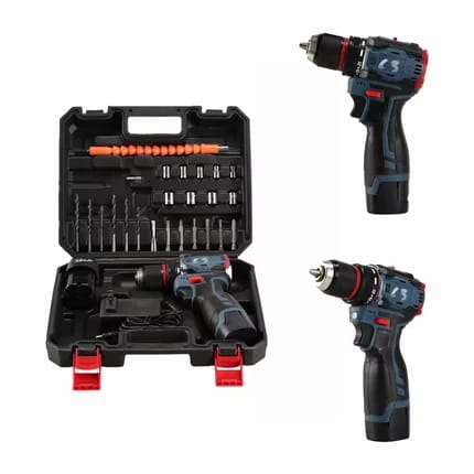 Mega Rechargeable Drill with Two Batteries and Charger with Drill Bit Set and Boxes 10mm