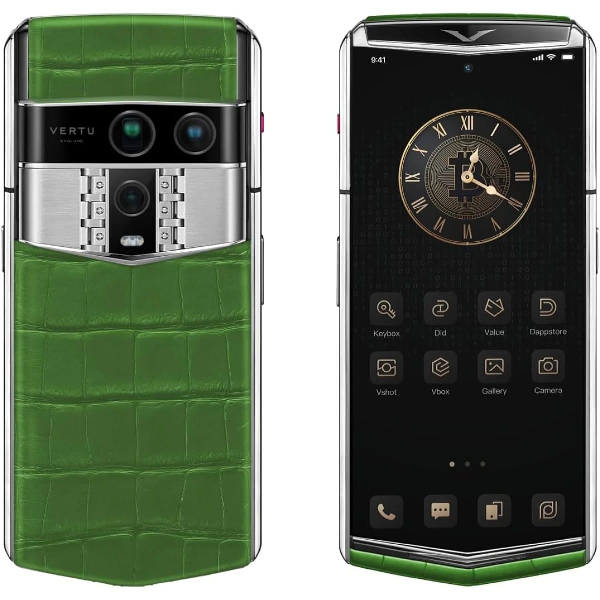 VERTU Agent Q Alligator – Luxury AI Smartphone 6.02" AMOLED 120Hz Display, Snapdragon 8 Elite Chipset, 16GB + 1TB Storage, 50MP Camera, Dual Satellite Secure Design (Bamboo Green)