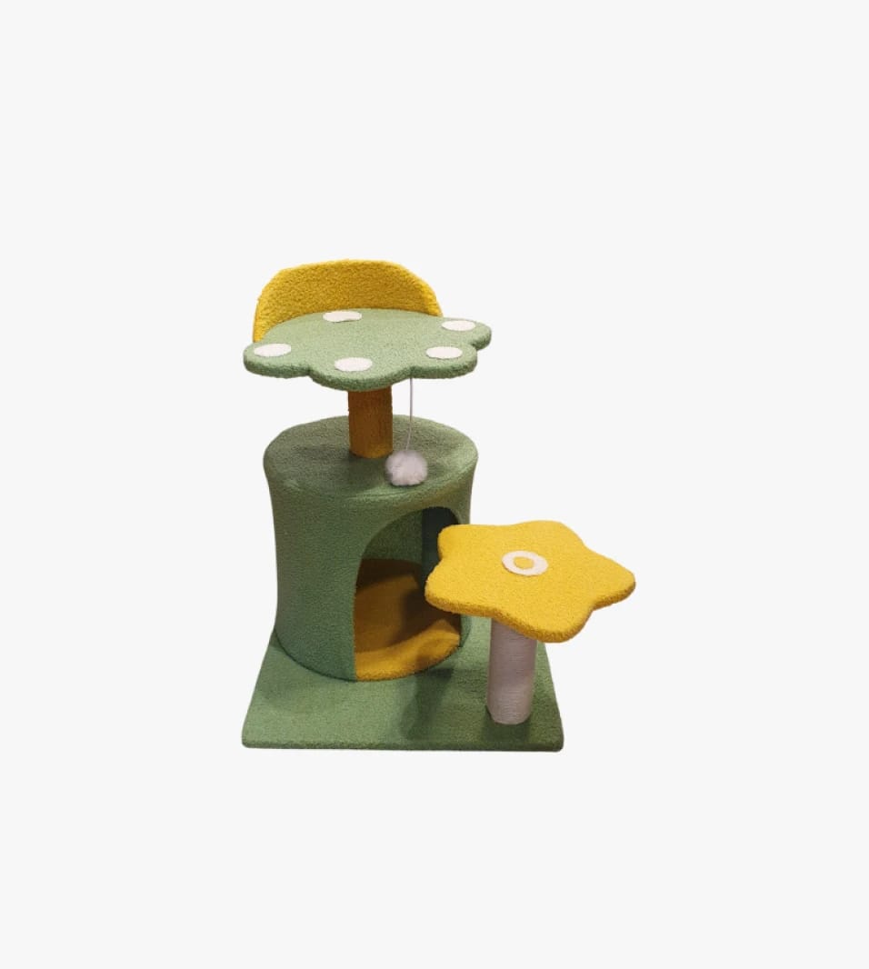 Luxury Brand Mushroom Design Cat Climbing Tree with Natural Touch for Trendy Pet Lovers, Perfect for Small Cats' Adventures.