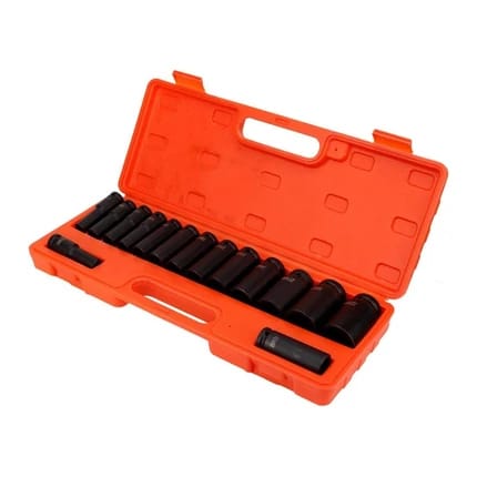 Long Black Socket Set 15 Pieces 1/2 Inch (32-12 mm)