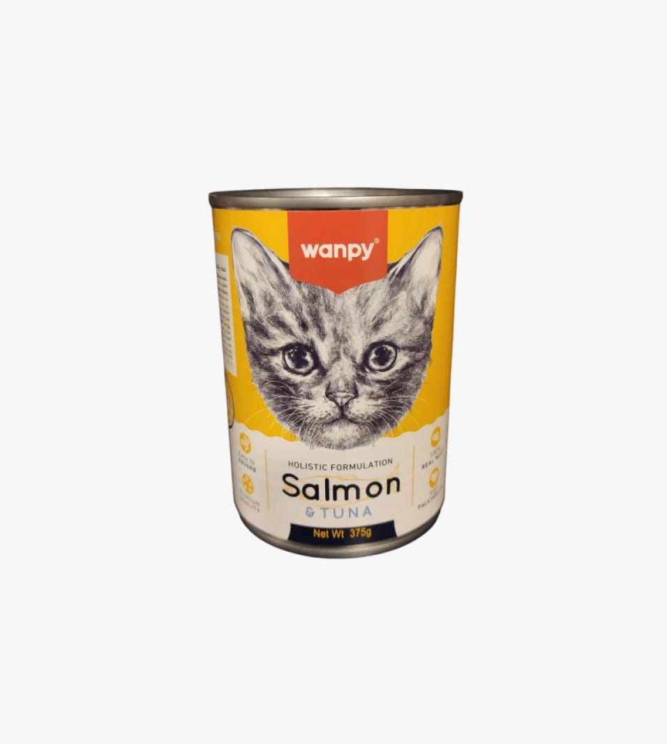 Wanpy Kitten Cat Food Salmon & Tuna Design Cat Face Holistic Formulation 375g Perfect and Tasty Nutrition