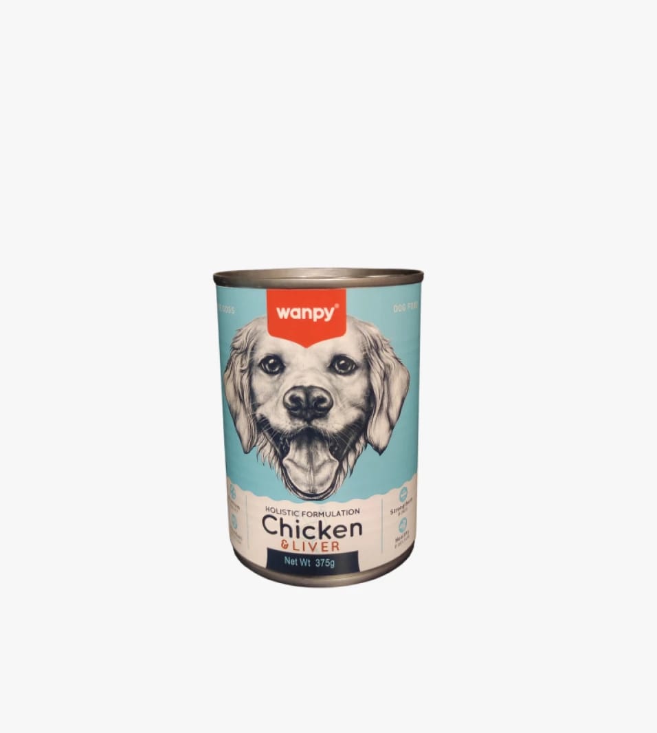 Wanpy Premium Dog Food with Chicken and Liver Flavor for Adult Dogs with Holistic Care and Balanced Formula in a 375g Can