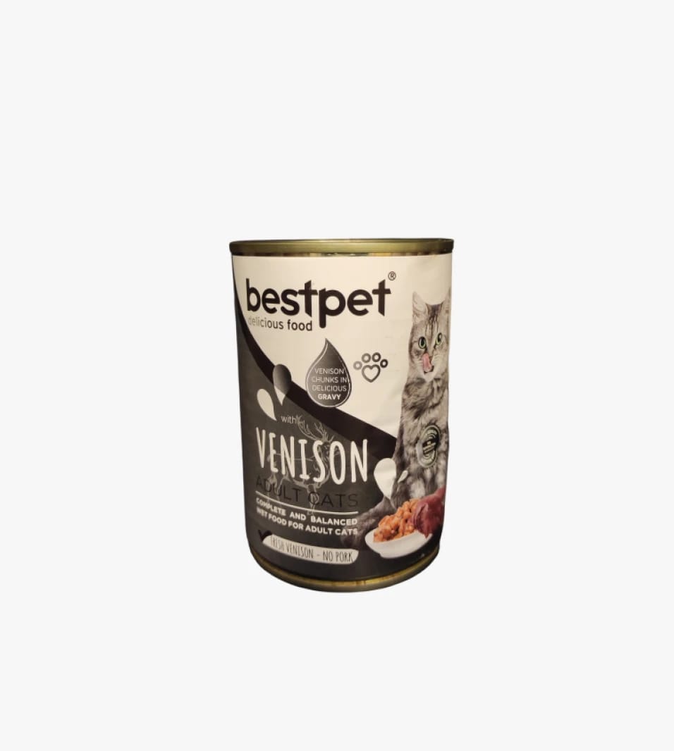 Bestpet Wet Food for Adult Cats with Delicious Venison Chunks in Gravy, 400g