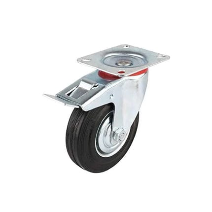 Black Rubber Container Wheel with Brake - Sizes
