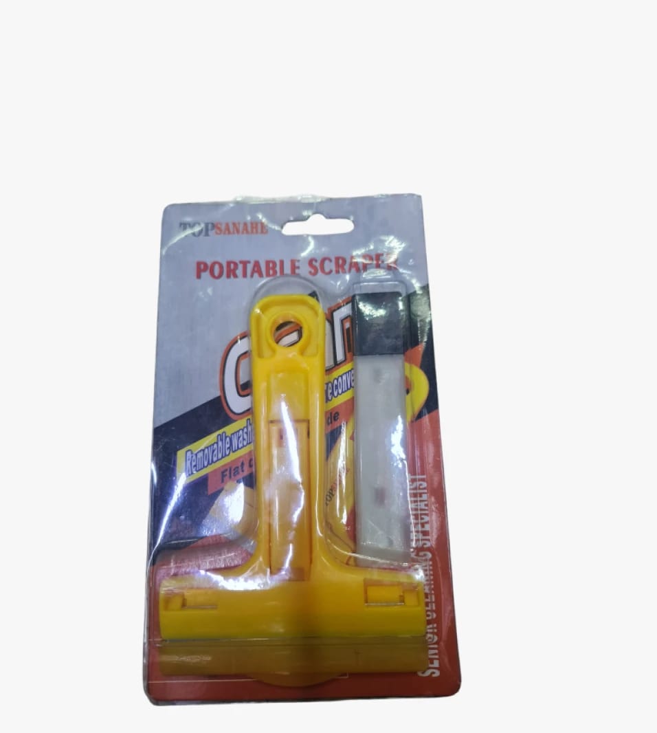 Top SANAHE Portable Scraper with Yellow Handle, Plastic Body, and Removable Blade for Various Surfaces