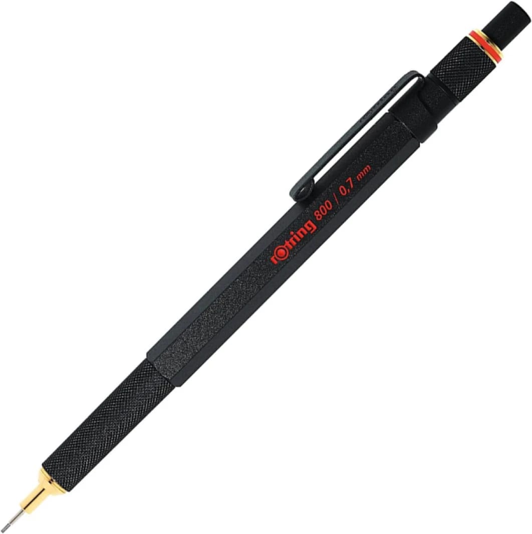 NEW Rotring 800 Metal Body Drafting Mechanical Pencil 0.7mm with Complete Retractable Head Black with Gold Trims - Limited Quantity