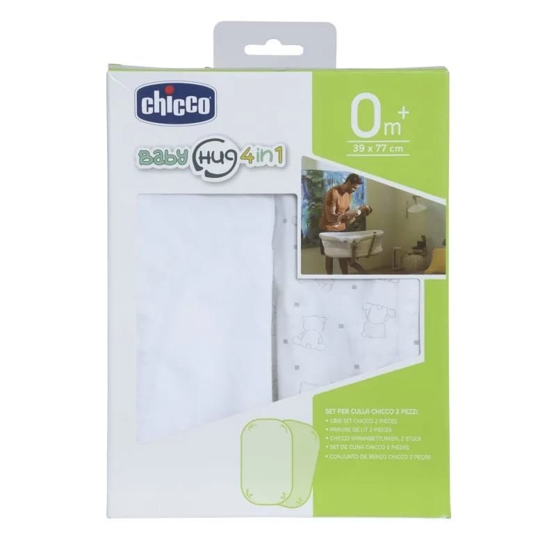 Chicco Baby Hug Bear Fitted Sheet Set, 2-Pack, 100% Cotton, Grey and Sheep