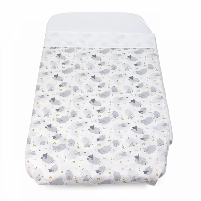 Chicco Next2Me Crib Sheets Set Grey Sheep 2-Piece 100% Cotton Breathable Fits Next2Me, Dream, Magic, and Essential Cribs Machine Washable Soft Baby Bedding Sheets Premium Quality, 50x110cm