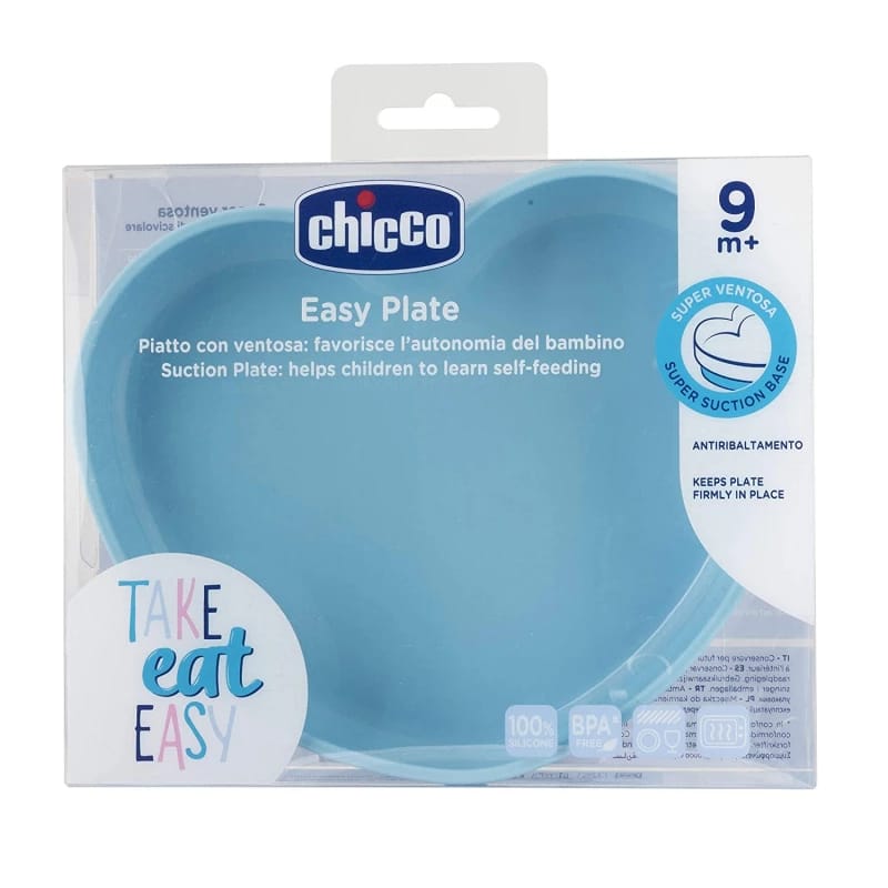 Chicco Easy Plate Silicone Heart Shaped Dish, Blue Color, +9 Months