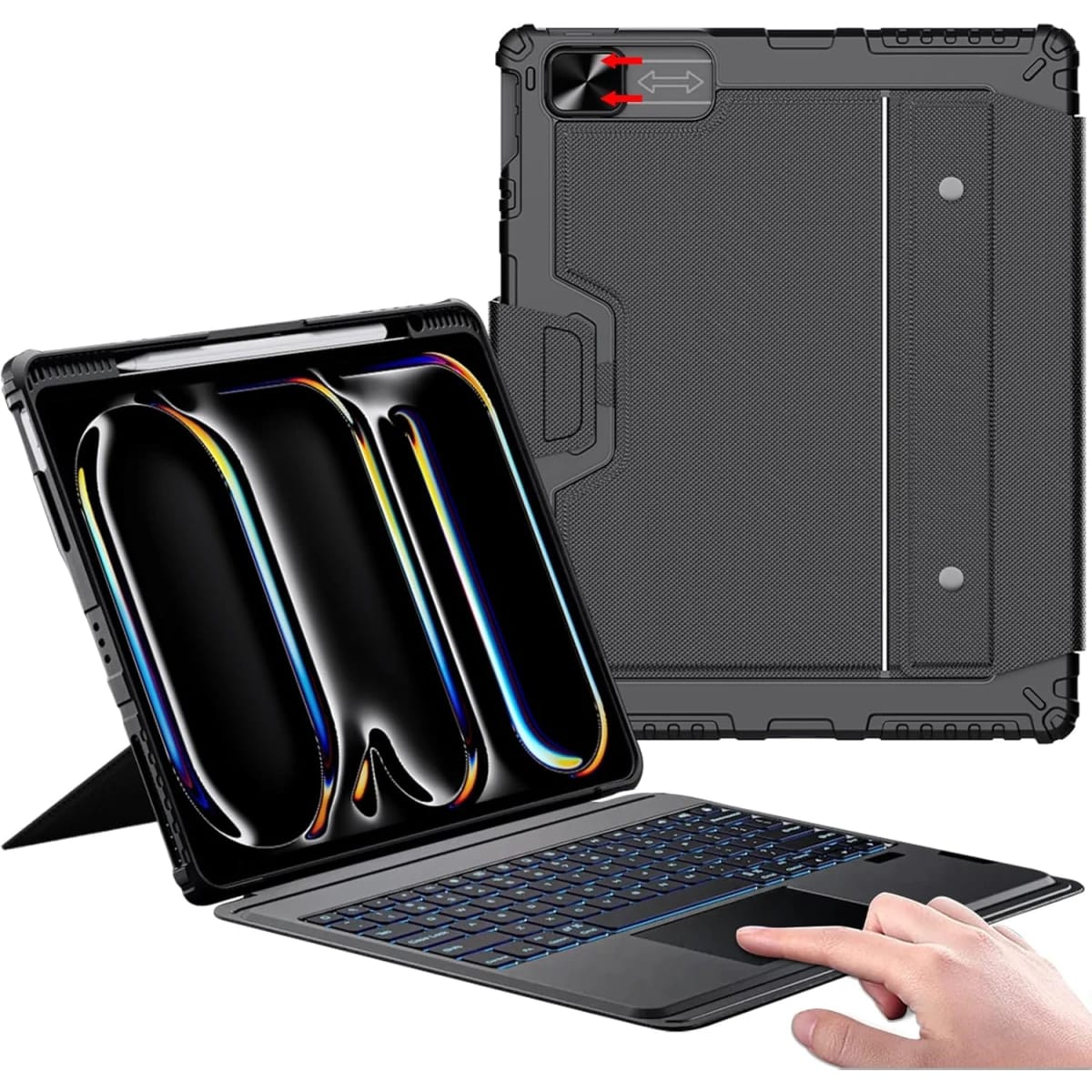 Nillkin for iPad Pro 11 inch Case with Keyboard (M4), Detachable iPad Magic Backlit Arabic / English Keyboard with Multi-Touch Trackpad, iPad Pro 11-inch Case with Pencil Holder and Camera Cover, Protective Case - Black