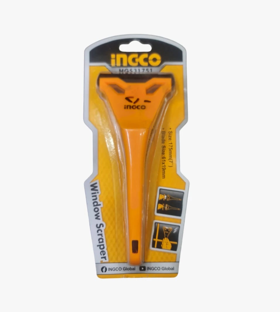 INGCO Window Scraper, Modern Glass Scraper with Orange Handle, Perfect for Homeowners and Maintenance Experts
