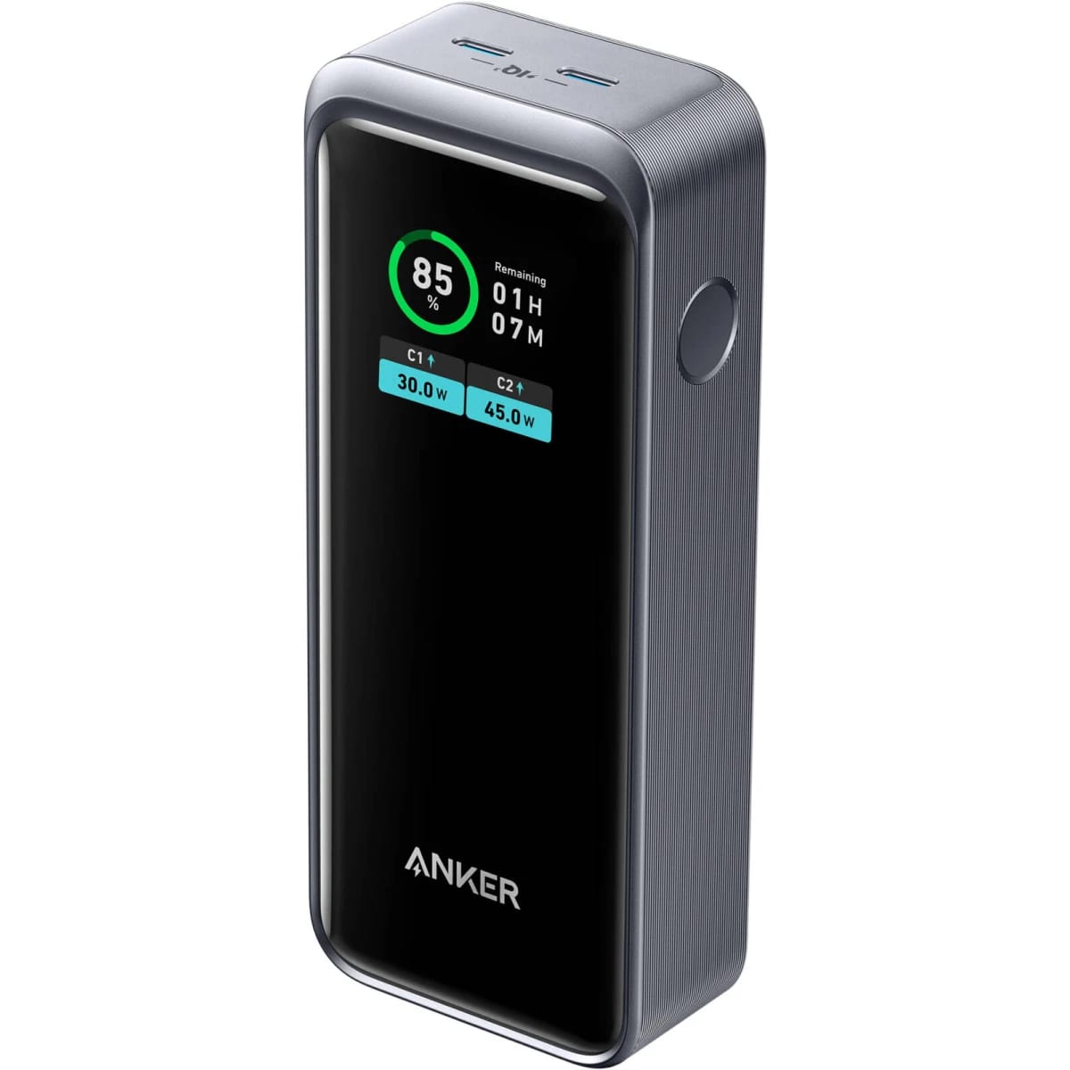 Anker 723 Prime 12,000mAh 130W Power Bank, 65W USB-C Single-Port Max, Smart Display, Active Shield 2.0, Ultra Compact Dynamic Power, 3.0 Power Delivery, 2 USB-C Port, Black