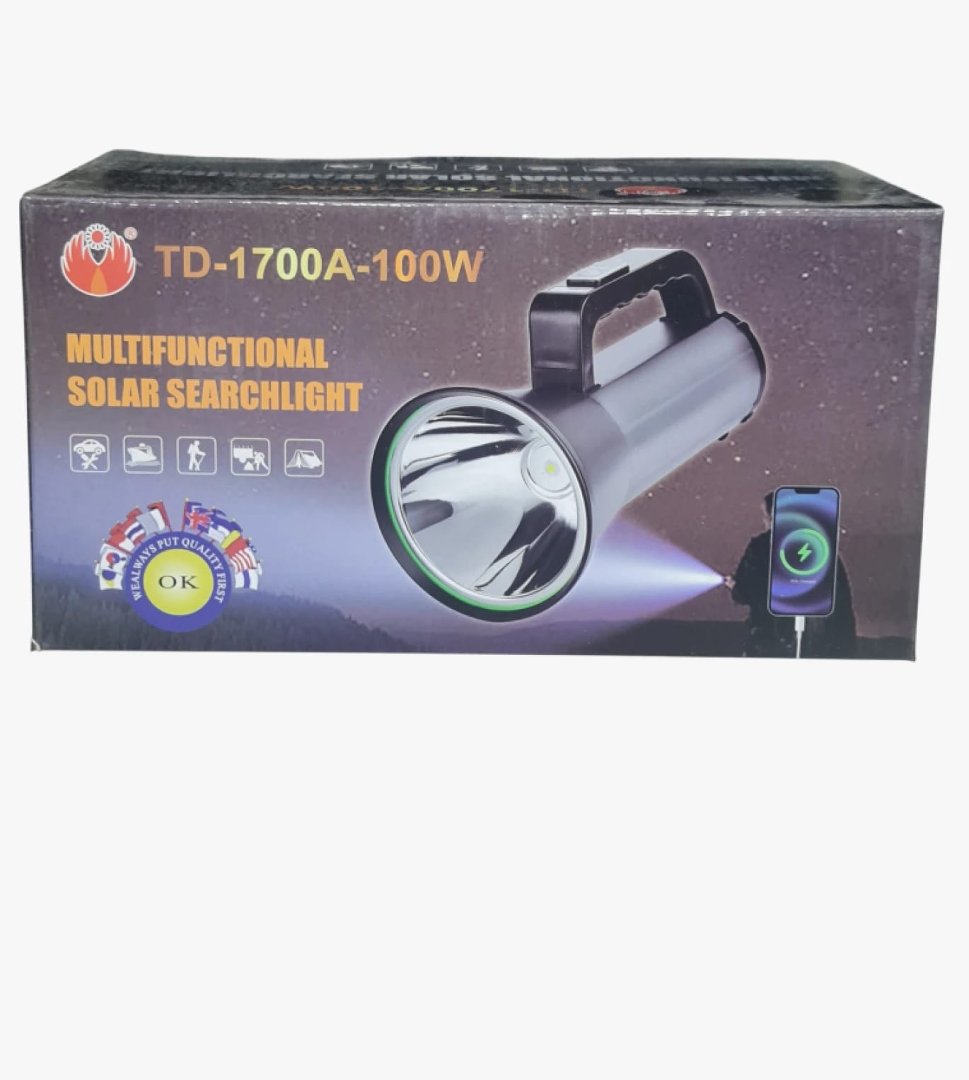 مصباح كشاف شمسي متعدد الوظائف TD-1700A-100W بقدرة 100 وات من أجل المستخدمين المتخصصين والمغامرين الباحثين عن الأداء الفائق