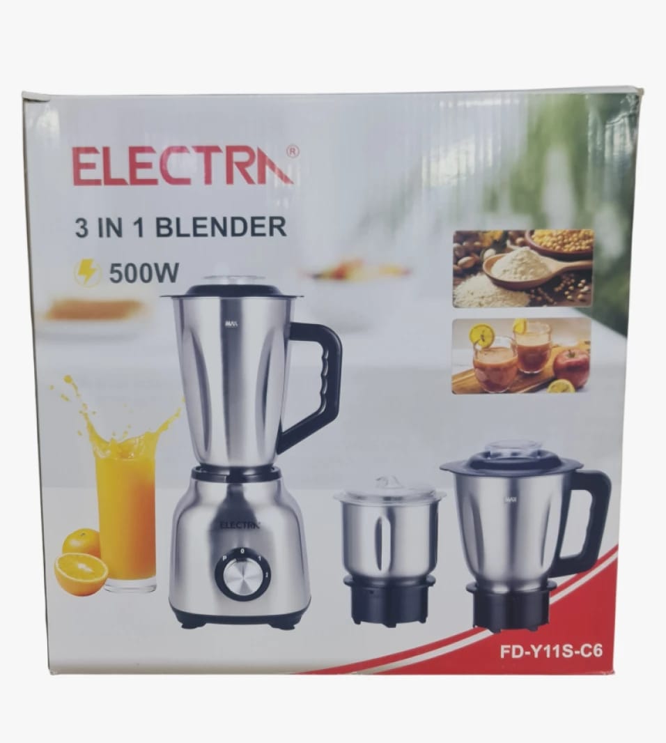 Electra 3 in 1 Blender 500W Durable Design for Quality Multipurpose Use for Any Individual or Family.