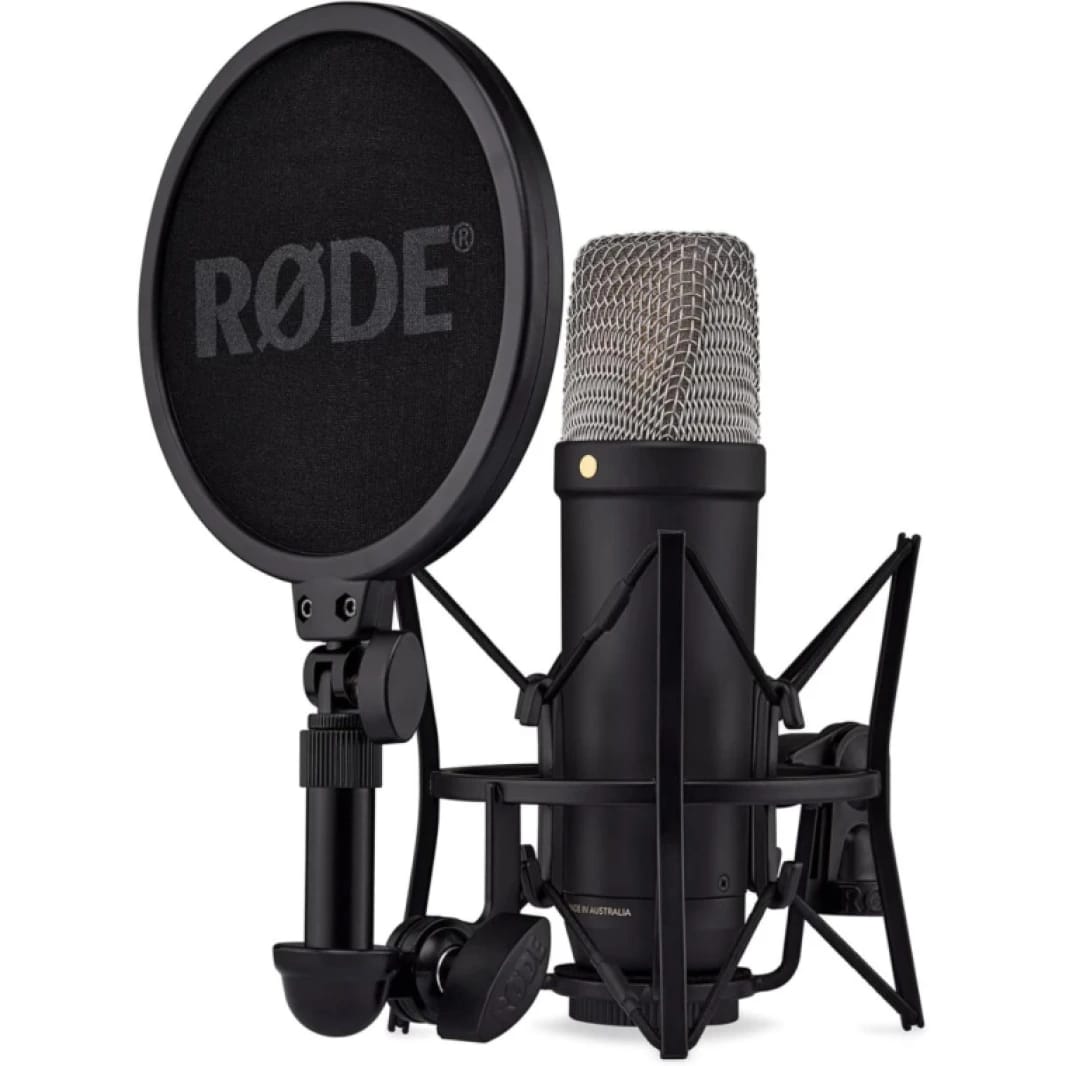 Rode NT1 5th Generation Large-diaphragm Studio Condenser Microphone with XLR and USB Outputs, Shock Mount and Pop Filter for Music Production, Vocal Recording and Podcasting (Black)