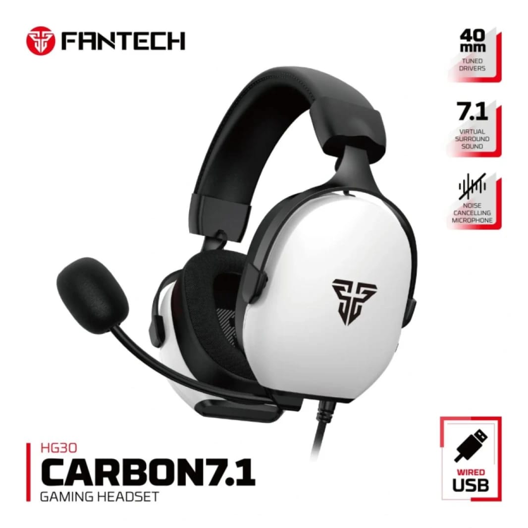 Fantech HG30 7.1 (White) Virtual Surround USB Wired Ultra Comfort Gaming Headset with Omnidirectional Noise Cancelling Microphone & Built-In Volume Controls