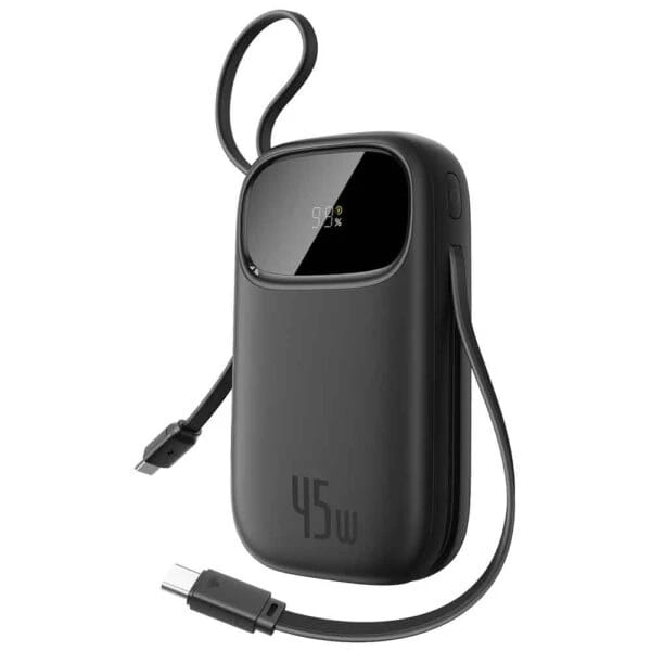 باوربانك بيسوس 20000mAh 45W مع كابل USB-C مدمج، شاحن سريع PD3.0 QC4.0 لأجهزة iPhone وGalaxy