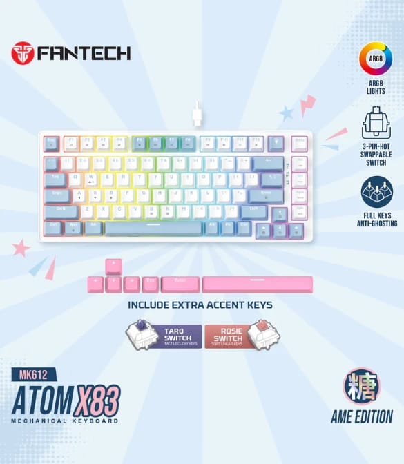 Fantech MK612 ATOM X83 AME Edition - White - Rosie Switch