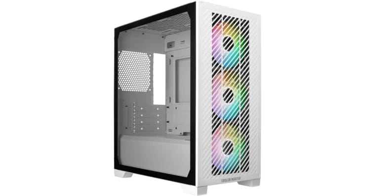 كولر ماستر إليت 301 (أبيض) حافظة ألعاب صغيرة بتقنية ARGB من نوع Micro-ATX - زجاج مقسى، لوحة شبكية، 3 مراوح ARGB مقاس 120 ملم، منفذ USB Type-C