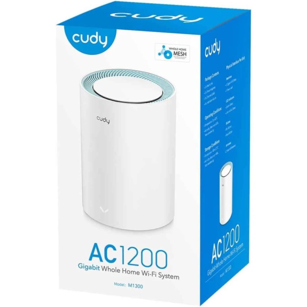 Cudy M1300 Ac1200 Mesh Wifi Dual Band Router & Extender, Gigabit Ports, High Gain Antennas, VPN with Cloudflare, Up to 100 Devices (1 Pack)