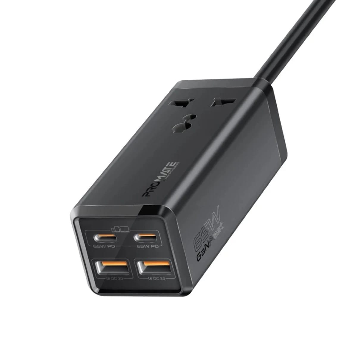 Promate PowerBrix-GaN65, 65W Multi-Port Power Strip with Universal AC Socket
