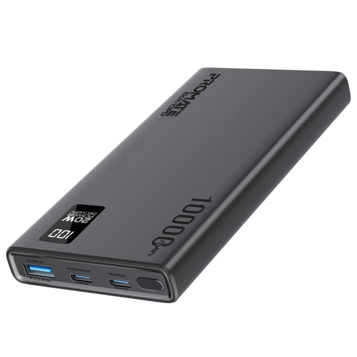 Promate Bolt-10PD بنك طاقة فائق النحافة 20 واط USB-C، عرض LED وشحن سريع 3.0