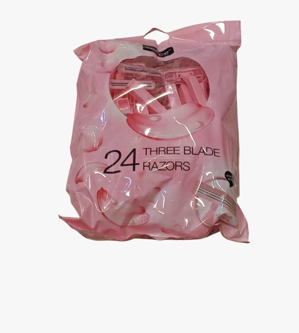 Maximum Comfort's Pack of 24 Three-Blade Razors for Sensitive Skin Ladies with Stylish Pink Design